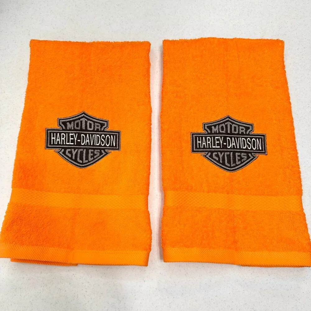Harley Davidson Towels Embroidered Hand Towel Set Black Orange Bathroom Decor